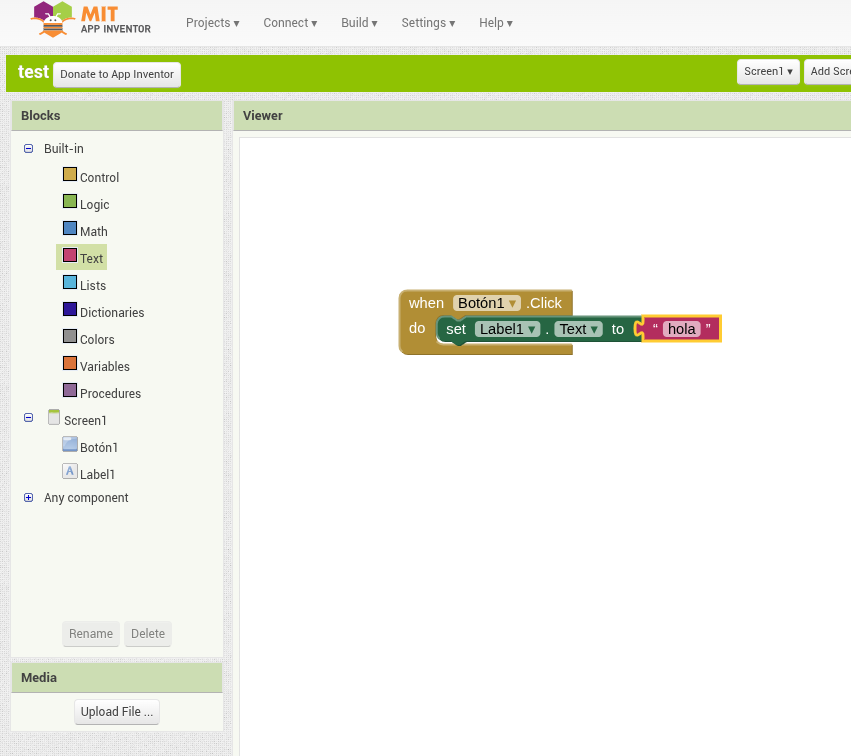 Texto hola conectado