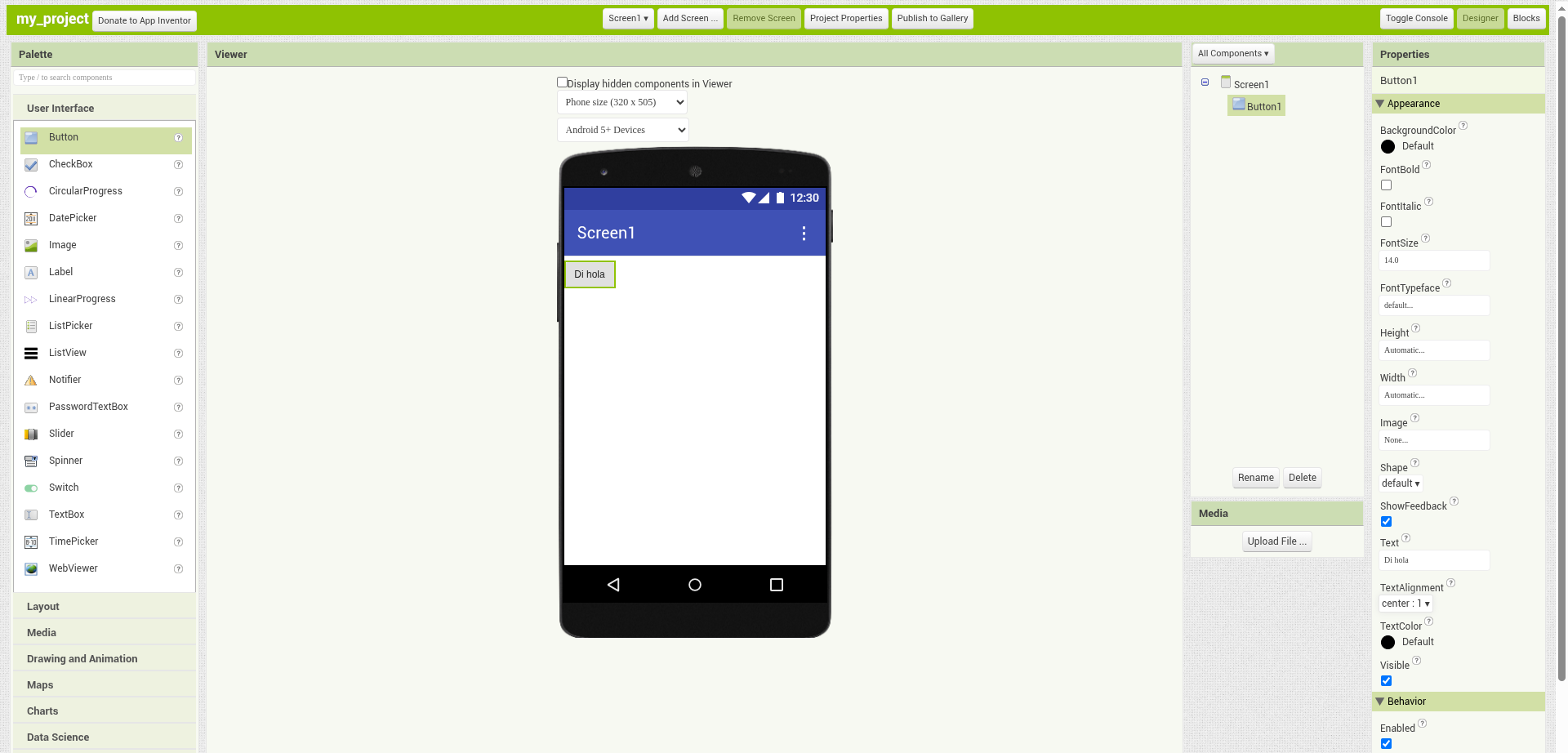 Botón con texto Di hola
