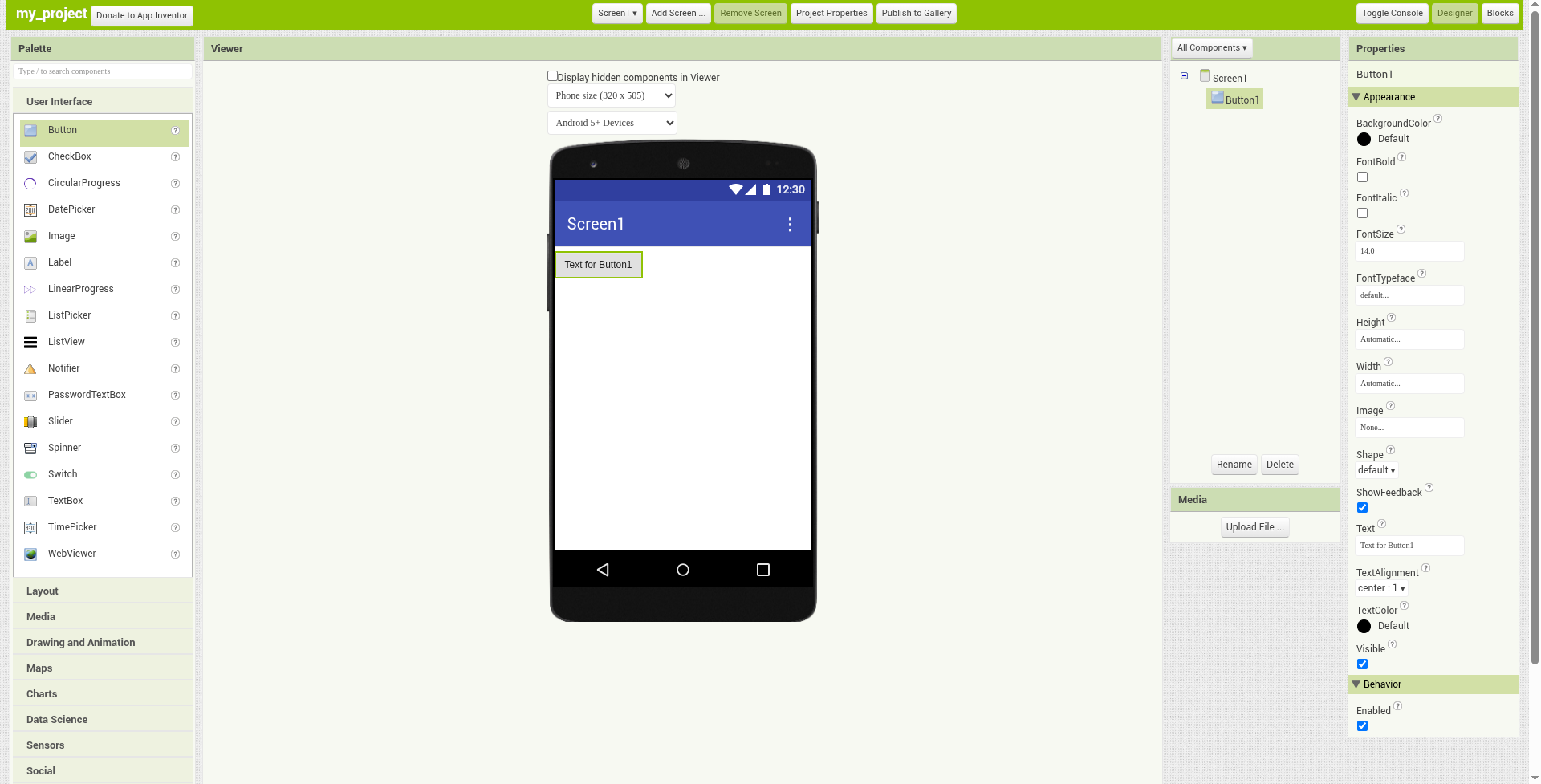 Botón en la pantalla