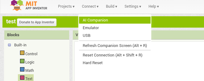 Menú Connect AI Companion