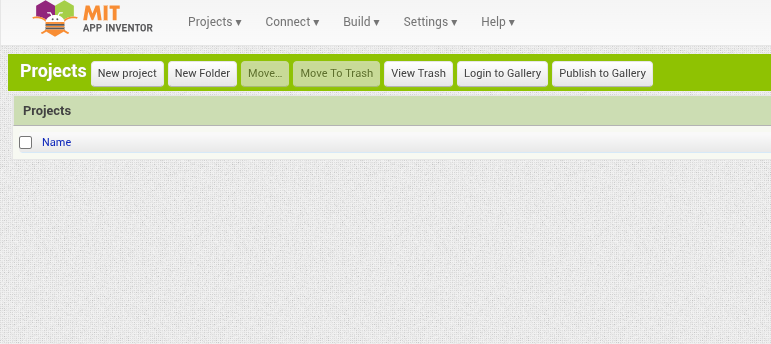 Pantalla inicial de App Inventor