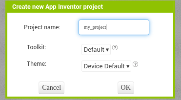 Diálogo de nuevo proyecto
